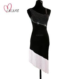 Latin Dance Dress Women Dancing Competition Dresses Stage Wear Flapper Dress Samba D0469 Black White with Tassel Hem Rhinestones240C