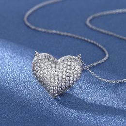 Pendant Necklaces Charm 925 Sterling silver Heart Pendant Micro pave Diamond Cz Pendants Necklaces for Women Bridal Party Wedding jewelry Gift 230710