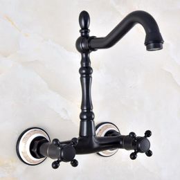 Bathroom Sink Faucets Dual Handle Duals Hole Wall Mount Basin Faucet Oil Rubbed Bronze Kitchen Vanity Cold Water Taps Dnf873