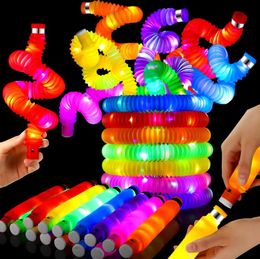 DIY Luminous Pop Tubes Led Fluorescent Retractable Plastic Tube Kids Sensory Toys Adults Child Stress Relieve Squeeze Toy