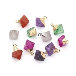 Charms Natural Crystal Stone 11X20Mm Rhombus Pendant Amethyst Fluorite Quartz For Diy Necklace Earrings Jewellery Accessories Drop Del Dhoh3