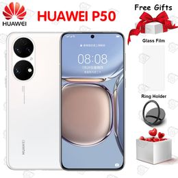 original huawei p50 mobile phone 6.5" 8g+128g snapdragon 888 octa core harmonyos 2.0 ip68 dust/water 66w supercharge smartphone