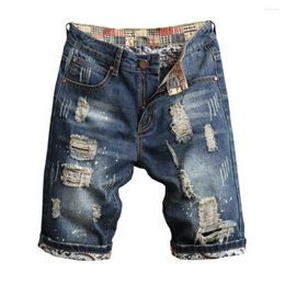 Men's Shorts 2023 Summer Men Vintage Ripped Short Jeans Streetwear Hole Slim Denim Retro Blue Male Clothes
