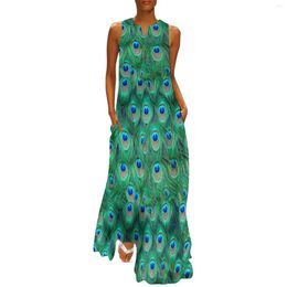 Casual Dresses Fancy Peacock Feathers Dress Summer Cute Animal Print Street Style Long Womens Vintage Maxi Gift