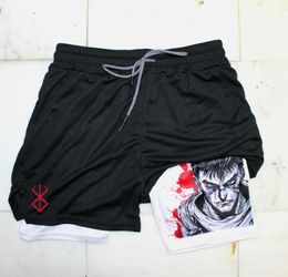 Mens Shorts Anime Berserk Guts Gym to Fitness 2 In 1 Quick Dry Performance Multiple Pockets Sports Short Pants Summer 230710