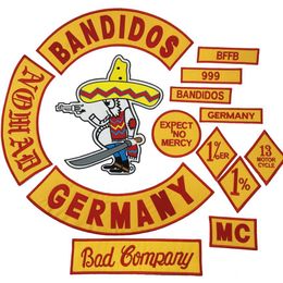 Mixed 14 pcs Full Set Sewing Notions Bandidos MC Embroidery Patches Iron On Jacket Vest Rider Punk Full Back Size Patch274Z