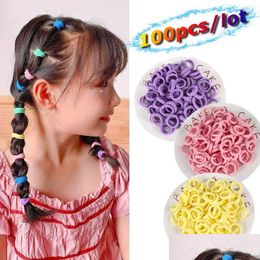 Hair Accessories 100Pcs/Lot Solid Colour Nylon Elastic Ties Bands For Girls Fashion Children Ponytail Holder Small Headband Drop Deli Dhvbf