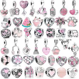 925 Silver Fit Pandora Charm New Pink Series Cute Charm Pendant Beads Dangle Fashion Charms Set Pendant DIY Fine Beads Jewellery
