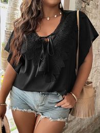 Pants Large Plus Size 4xl Black Tops Women's Summer 2023 Short Sleeve Ruffles Blouses Casual Elegant Office Ladies Oversized T Shirts