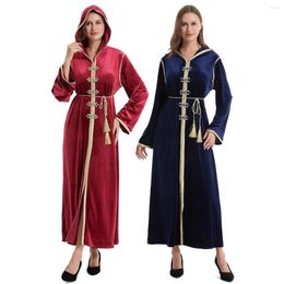 Ethnic Clothing Autumn Velvet Robe Long Maxi Dress Muslim Arab Jilbab Abaya Kaftan Hooded Sleeve Gown