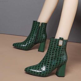 Boots Sexy Ladies Pumps Winter Shoes Red Green Blue Classic Womens Ankle Boots Block High Heels Pointed Toe Boots 2023 L230711