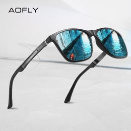 AOFLY BRAND Polarised Men's Sunglasses Aluminium magnesium Temple Anti-Glare Mirror Lens Driving Square Sun glasses Male UV400