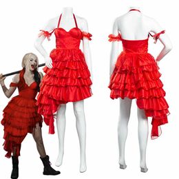 The Suicide Squad2021 Harley Quinn Cosplay Costume Uniform Red Dress Outfit345O