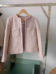 Women's Vests designer Ce2023 early spring new women's dress pink wool tweed Fried Dough Twists lace buttonless long sleeve short coat women XNE9