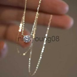 Pendant Necklaces 925 Sterling Silver Necklace with 14K Gold Plated Four Prongs Single Diamond Super Flash Temperament Light Luxury Clavicle Chain Jewelry x0711