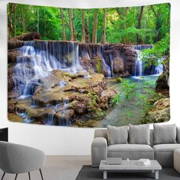 Tapestries Rivulet Forest Tapestry Wall Hanging Mountain Stream Natural Landscape Painting Bedroom Living Room Decor