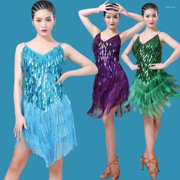 Stage Wear Sling Sequin Skirt Fringed Latin Dance Costumes