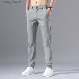 Men's Jeans 2023 New Summer Casual Men's Ice Silk Pure Cotton Solid Color Business Fashion Slim Fit Elastic Thin Men's Straight Pants Z230712
