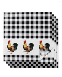 Table Napkin Farm Rooster Black And White Plaid For Wedding Party Printed Placemat Tea Towels Kitchen Dining