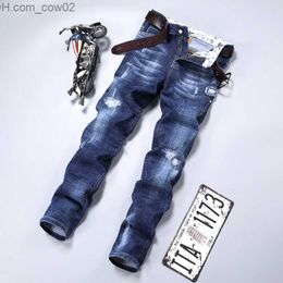 Men's Jeans Men's trousers jeans street clothes torn Denim pants trend brands casual solid bikes worn-out slimming high quality Z230711