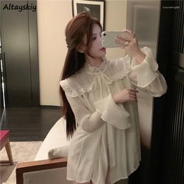 Women's Blouses Shirts Women Ruffles Arrival Summer Thin Cool Clothing Chiffon Cosy Sun-protection College Flare Sleeve Korean Style