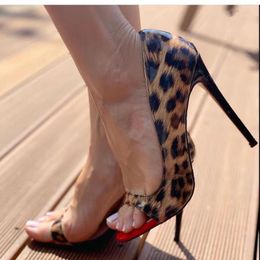 Sapatos formais Doris Fanny Leopard Dedo Aberto Sexy Salto Alto Meio Corte Preto Stiletto Red Feminino Pumps