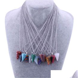 Pendant Necklaces Natural Stone Necklace Hexagonal Pyramid Shape Turquoise Opal Druzy Drusy For Women Jewellery Drop Delivery Pendants Dhklb