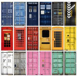 Other Decorative Stickers Adhesive Blue Black White Red Pink Green Container Telephone Booth Door Sticker Wallpaper 3D Living Room Bed Mural 230710