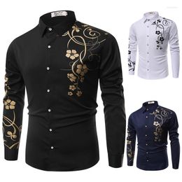 Men's Casual Shirts 2023 Fall/Winter Clothes Fashion Bauhinia Korean Slim Long Sleeve Shirt Men