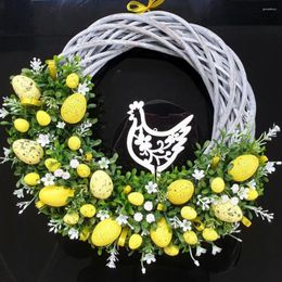 Decorative Flowers Artificial Easter Wreath With Colored Egg Spring For Front Door Chicken Decorations Happy Signs