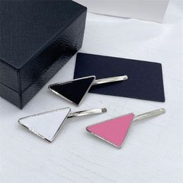 Luxury designer girls triangle metal letter hair clips fashion hair accessories retro women's hair clips