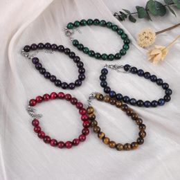 Strand 1strand Natural Stone Bracelets Tiger Eye Beads String Colourful Charming Women Girls Jewellery Accessories Daily Gifts