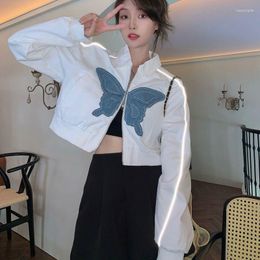 Women's Jackets 2023 Fashion Jacket Women Reflective Strip With Butterfly Embroidery Tie