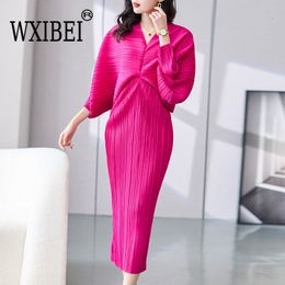 Urban Sexy Dresses WXIBEI Irregular Batwing Sleeve Elegant Pleated Dress For Women 2023 Spring Solid V neck Loose Fashion Female Clothing FC4 230711