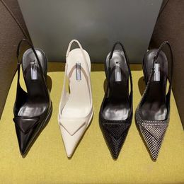 Pointed Designer Sandals High Heel Single Shoes p Triangle 3.5cm 7.5cm Kitten Heels Sandal for Women Black White Pink Blue Wedding with Dust Bag 35-44