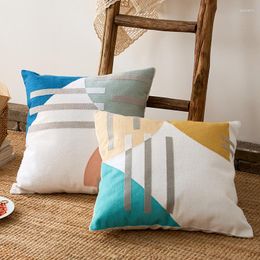 Pillow Abstract Throw Cover 45x45cm Home Decorative Case Cotton Thread Embroidery Color Block Art Decor