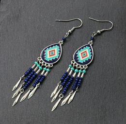 Stud Alloy Blue Enamel Teardrop Bohemian style Handmade Measly Tassel Dangle Earrings Jewelery Gift one pair y1530 230710