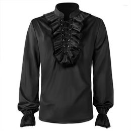 Men's Casual Shirts Velvet Ruffled Shirt Mediaeval Top Pirate Vampire Cosplay Black Red Retro Steampunk Gothic Halloween Party Costume