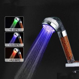 Bathroom Shower Heads Colour Changing Led Head Temperature Sensor Handheld Mineral Anion High Pressure Philtre Drop Delivery Home Gard Dh54W