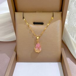 Strands Strings Fashion Women Water Drop Crystal Zircon Pendant Necklace Is Suitable for Personalised Stainless Steel Jewellery 230710