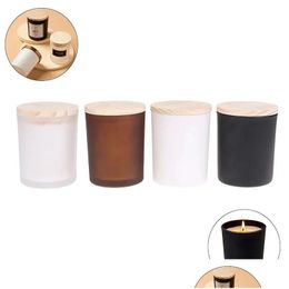 Candle Holders 200Ml Candles Holder Glass Cup Containers With Bamboo Lid Scented Jar Home Diy Making Accessories Drop Delivery Garden Dhnjj