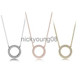 Pendant Necklaces new quality sterling silver necklace zd diamond round rose gold pendant pandora style crystal necklace women fashion jewelry x0711 x0711