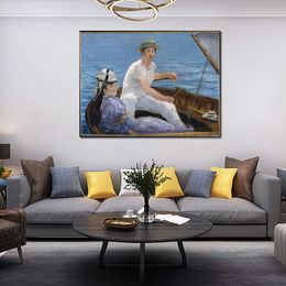 Female Canvas Art Boating Couple Edouard Manet Paintings Handmade Romantic Modern Bedroom Decor