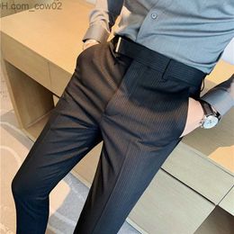 Men's Pants Fashion Stripe Set Men's Formal Business Dress Men's Pants Korean Slim Fit Classic Casual Men's Pants Grey Black Z230712