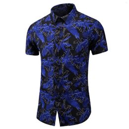 Men's Casual Shirts Mens Long Sleeve Shirt Summer Slim Print Short Fashion Beach Polyester Soft