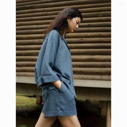 Women's Tracksuits Girls' Minimalist Linen Casual Loose And Comfortable Simple Shirt Shorts Two Piece Salt Style Wear With Small Man Set