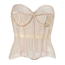 Women's Tanks Arrivals Perspective Mesh Thin Bustier Bra Women Sexy Underwear Girdle Back Bandage Tank Tops Y3796