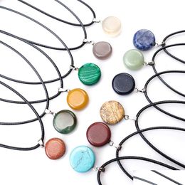 Pendant Necklaces Fashion Sier Plated Round Healing Crystal Necklace Opal Turquoise Natural Stone Pink Quartz Chakra Jewelry Drop De Dhzuz