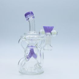 7 inch 14mm Purple Lucky Bong Glass Bong Recycler Water Pipe smoking pipe hookah dab rig with bowl with free quartz banger