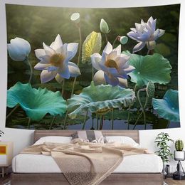 Tapestries Home Summer Style Wall Hanging Tapestry Lotus Printing Tapestry Living Room Bedroom Backdrop Can Be Customised